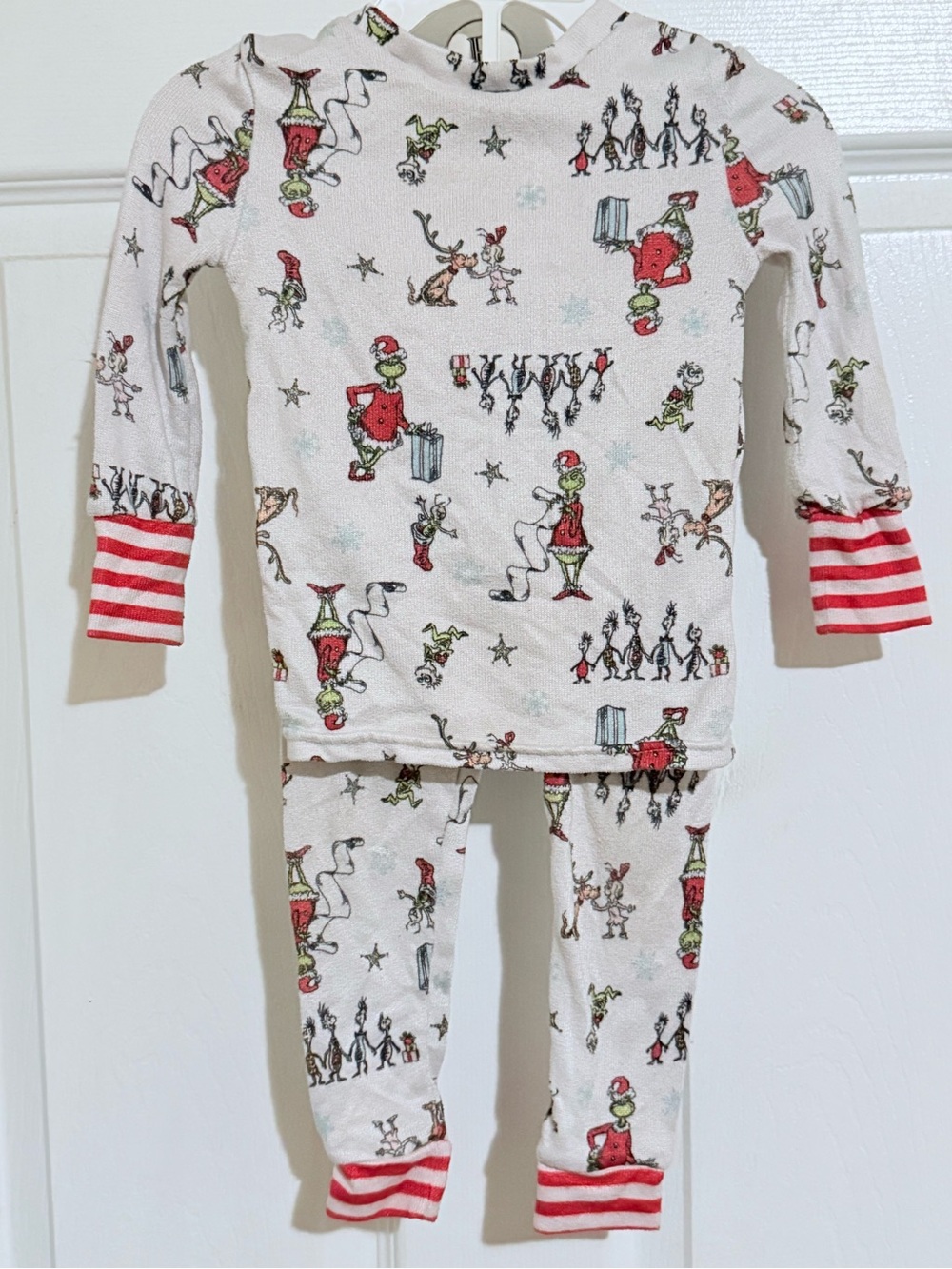 Kids Holiday Character Pajama Set - White and Red Stripes